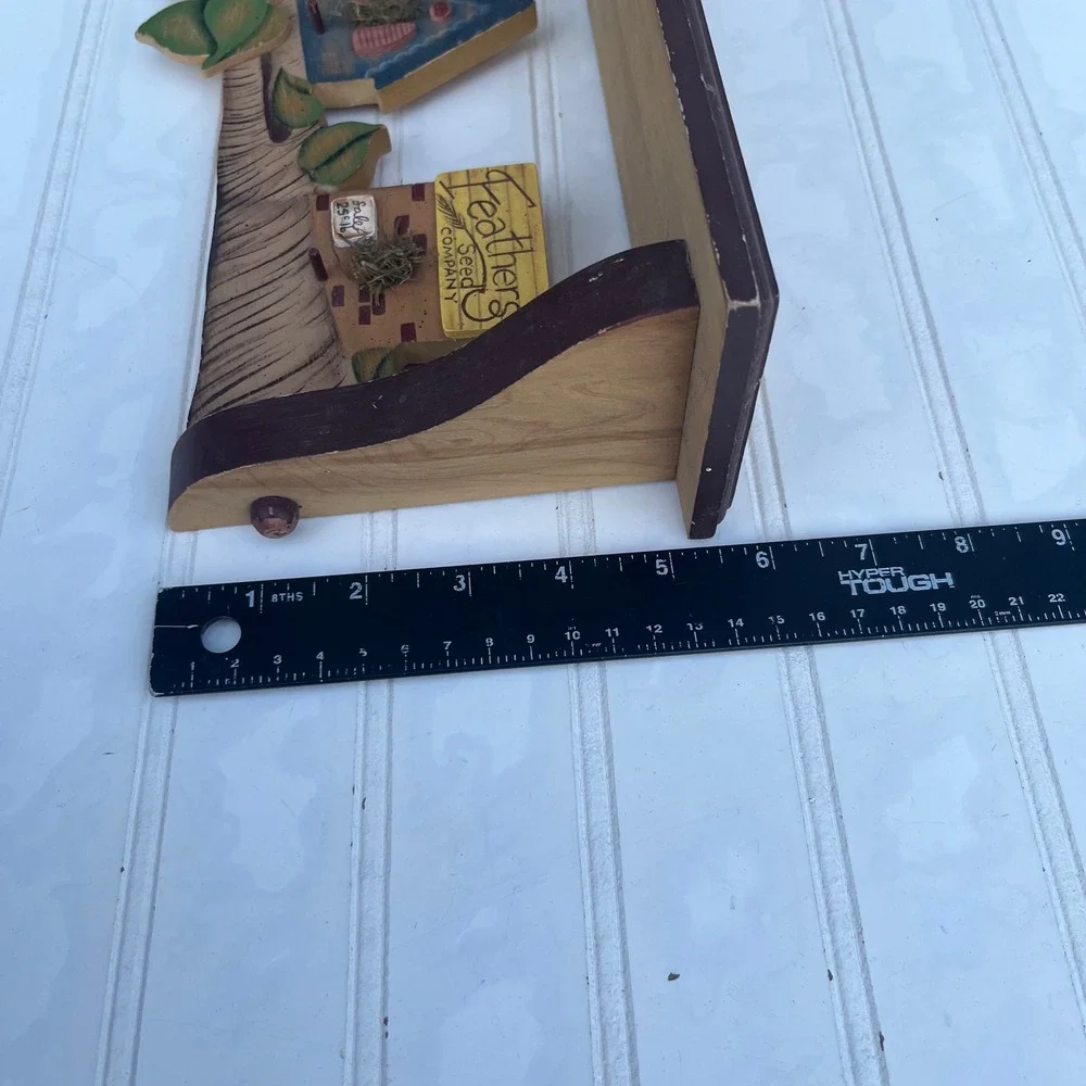 Rustic Wooden Birdhouse Wall Shelf Feathers Seed Company Folk Art  Decor